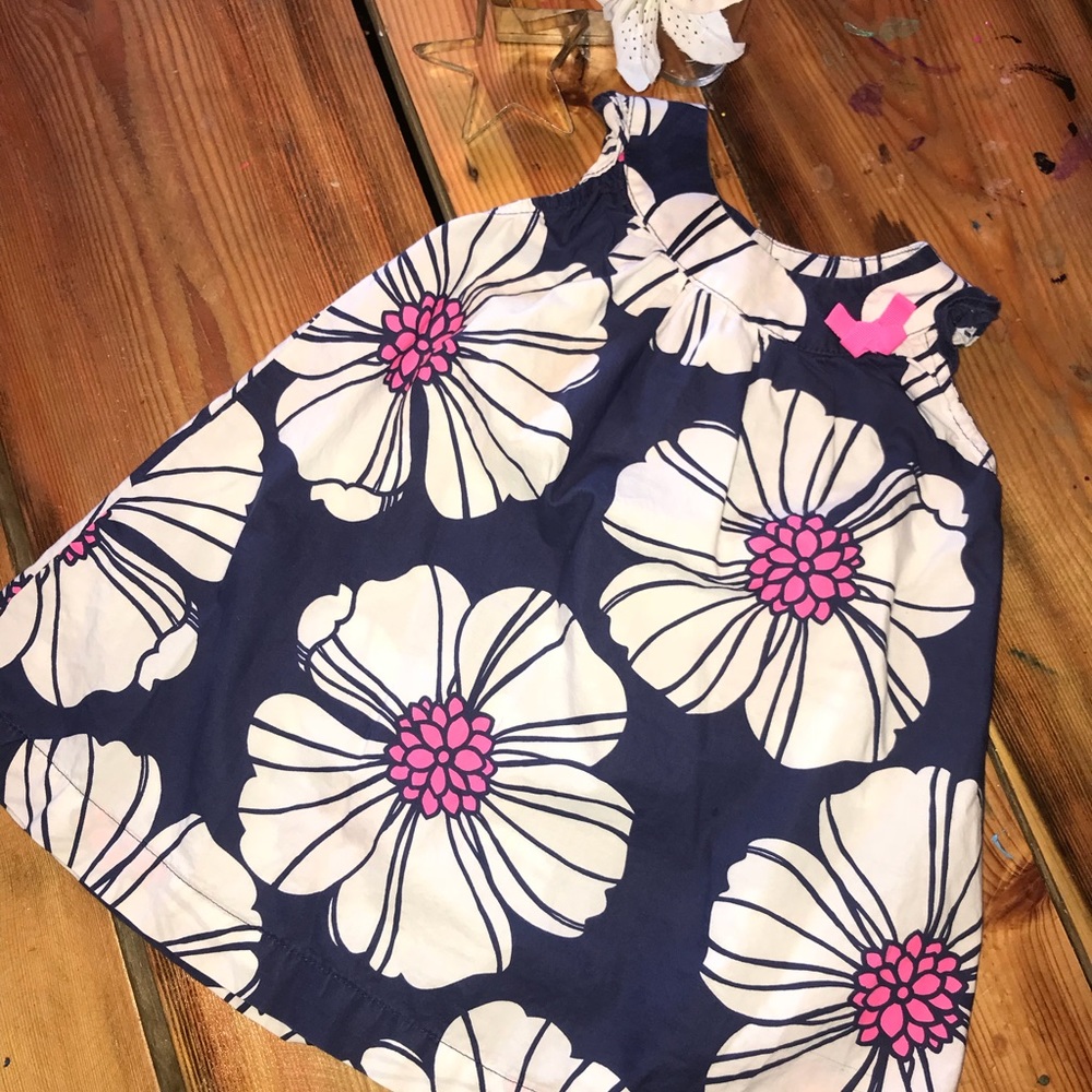 Blue white and pink floral dress
